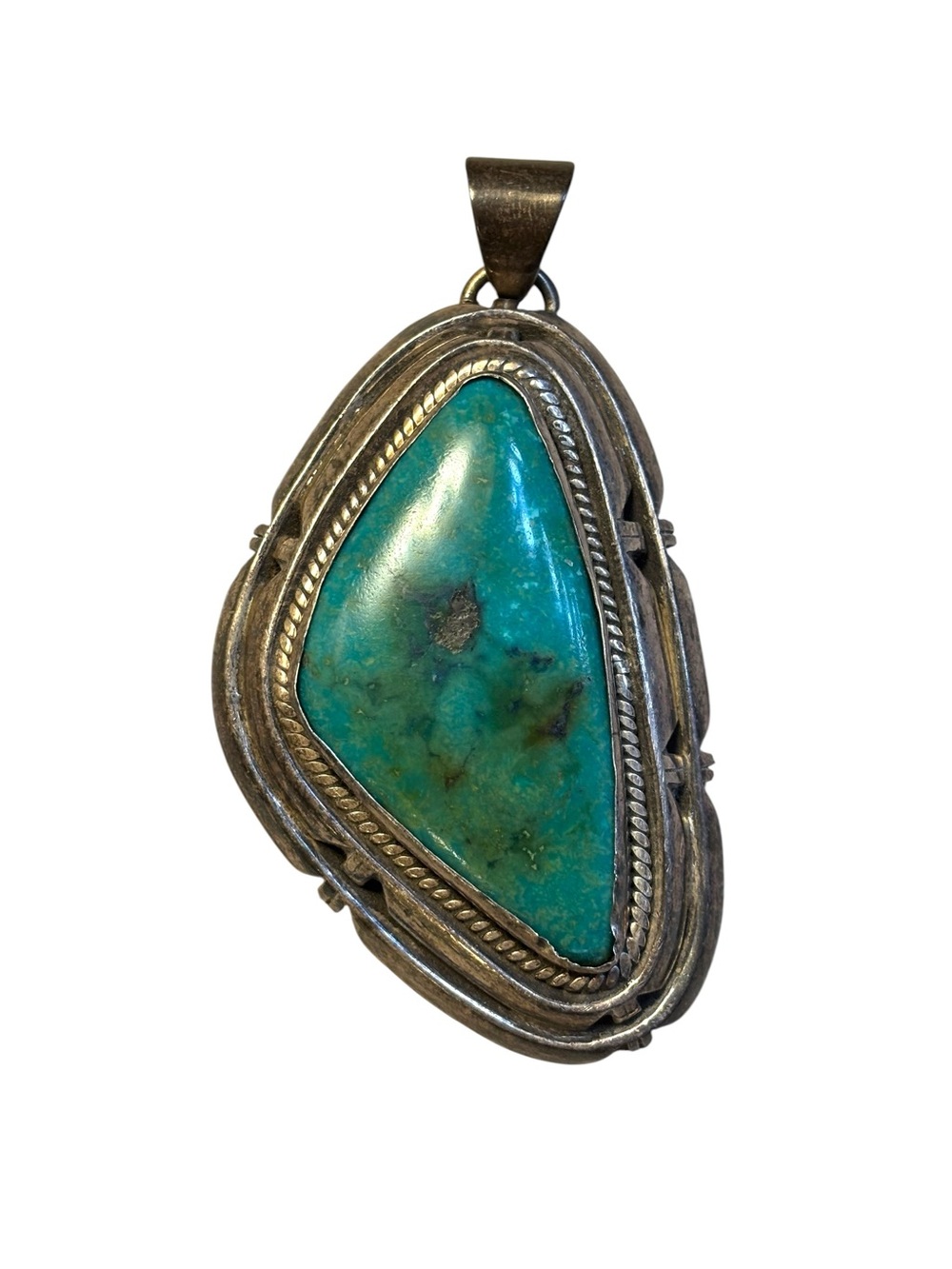Vintage Navajo Sterling Silver Turquoise Pendant Large 81g Hallmarked